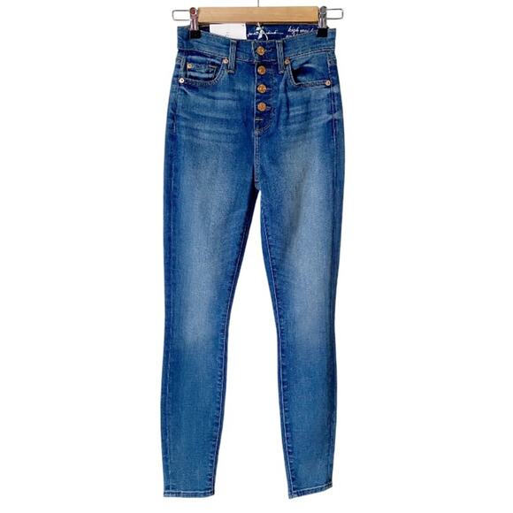7 For All Mankind | Gwenevere High Waist Ankle Skinny Jeans Button Fly Size 23 - Picture 1 of 6